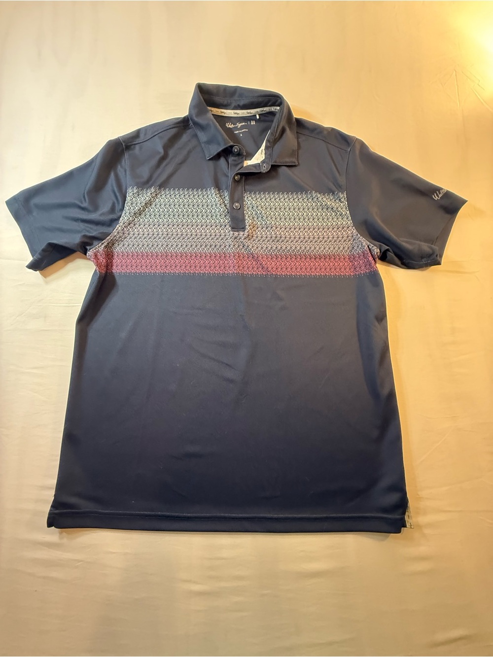 Walter Hagen Navy Polo with Patterned Chest Stripe